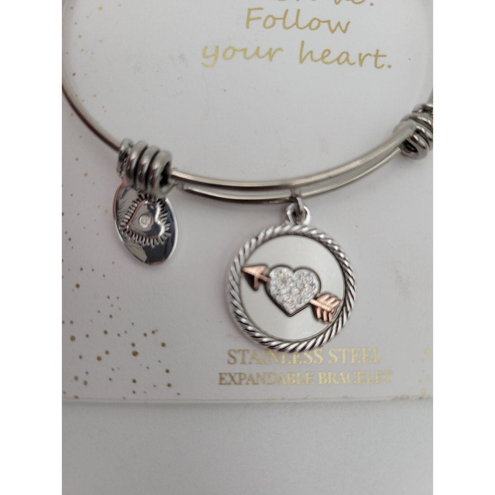 LA Rocks Footnotes Charm Bracelet Be Brave Follow Your Heart Silver Tone - Picture 3 of 5